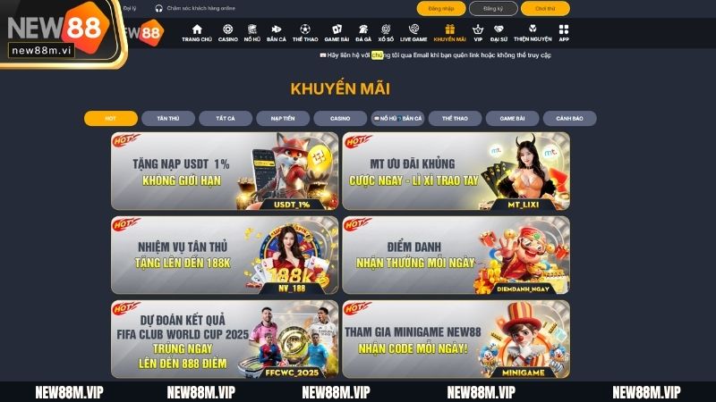 Tổng hợp các chương trình khuyến mãi NEW88 cực chất